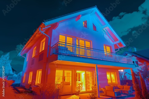 Thermography of a house, analysis of energy efficiency of a house photo