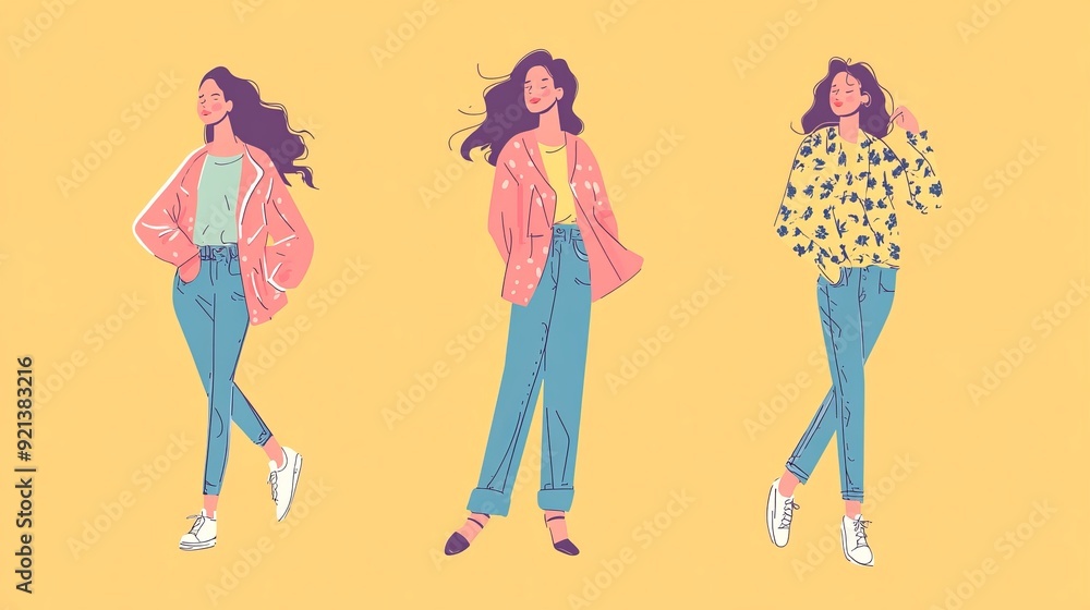 Trendy Fashion Illustrations of Young Women Trendy Fashion Illustrations of Young Women