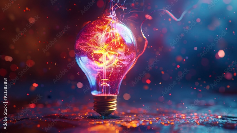 Light bulb bursting with colorful energy and creativity, creating a vibrant and dynamic scene. Light bulb bursting with colorful energy and creativity, creating a vibrant and dynamic scene.