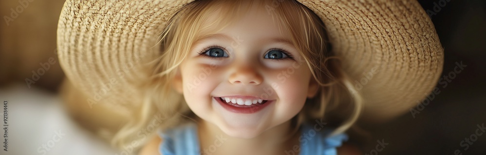 happy little blonf girl with a big hat on a lovely summer day happy little blonf girl with a big hat on a lovely summer day