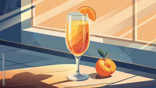 Fresh Orange Juice in Glass with Sliced Orange in Bright Sunlit Room