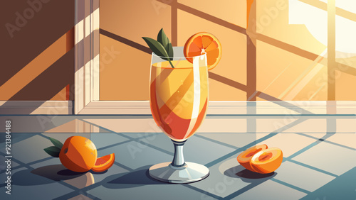 Glass of Fresh Orange Juice with Sliced Fruit in Sunlit Room