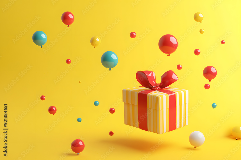 gift boxes with balloons and confetti over yellow background gift boxes with balloons and confetti over yellow background
