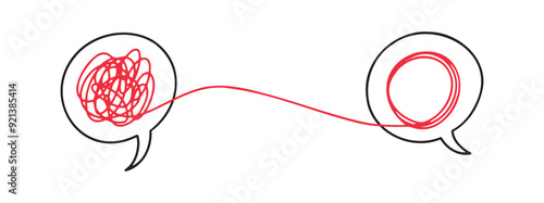 mental problem solving brainstorm doodle concept. Psychologist consulting Two speech bubbles conversation icons with line scribbles. Coach, mentoring psychotherapy.