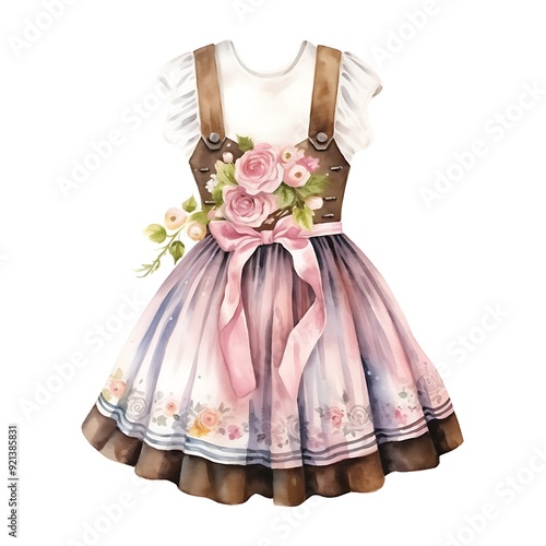 Dirndl watercolor illustration for Octoberfest celebration.