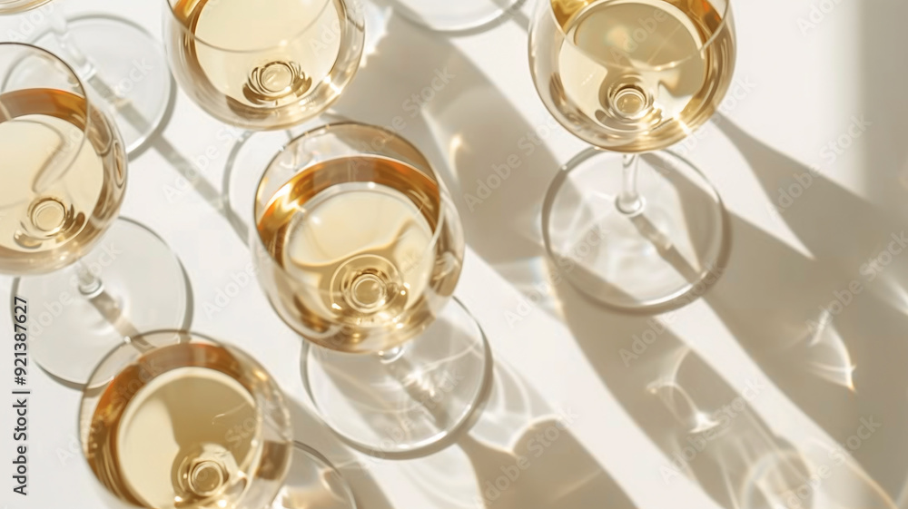 A romantic and intimate setting featuring champagne flutes filled with bubbly liquid. Play of sunlight in glasses of wine. A romantic and intimate setting featuring champagne flutes filled with bubbly liquid. Play of sunlight in glasses of wine.