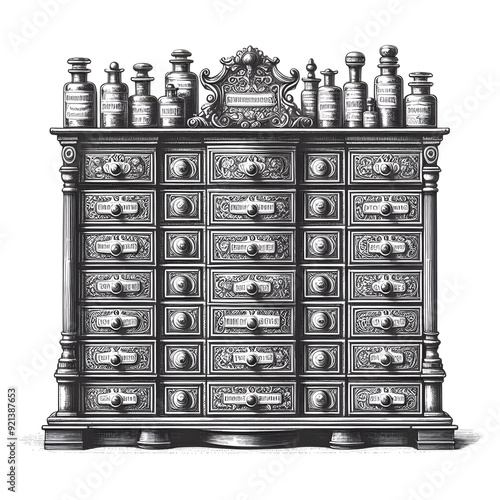 Old Apothecary Spice Cabinet Illustration Vector Art 