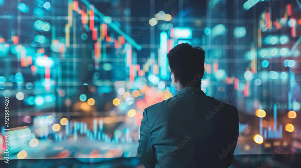 Finance trade manager analyzing stock market indicators, financial data, and charts in a digital Finance trade manager analyzing stock market indicators, financial data, and charts in a digital