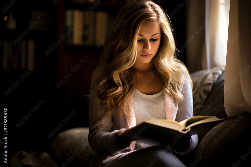 Young Girl Engaged in the Art of Literature, Tracing the Lines of Wisdom through Reading Young Girl Engaged in the Art of Literature, Tracing the Lines of Wisdom through Reading