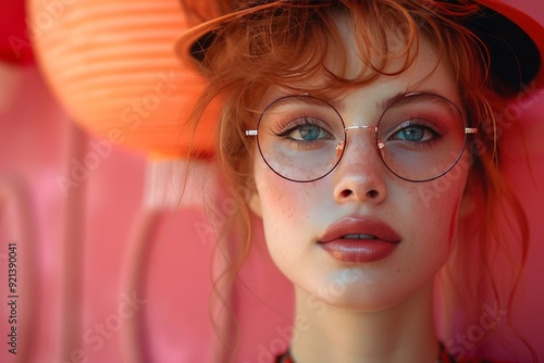 Young woman in stylish glasses showcasing a unique and fashionable hairstyle with trendy flair photo