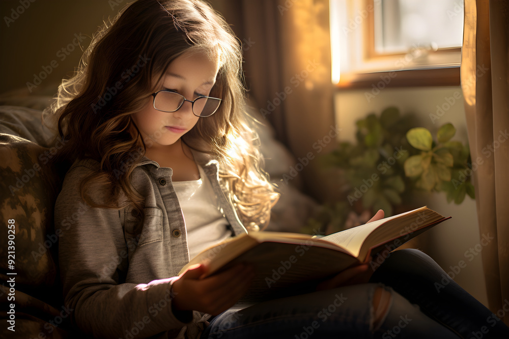 Young Girl Engaged in the Art of Literature, Tracing the Lines of Wisdom through Reading Young Girl Engaged in the Art of Literature, Tracing the Lines of Wisdom through Reading