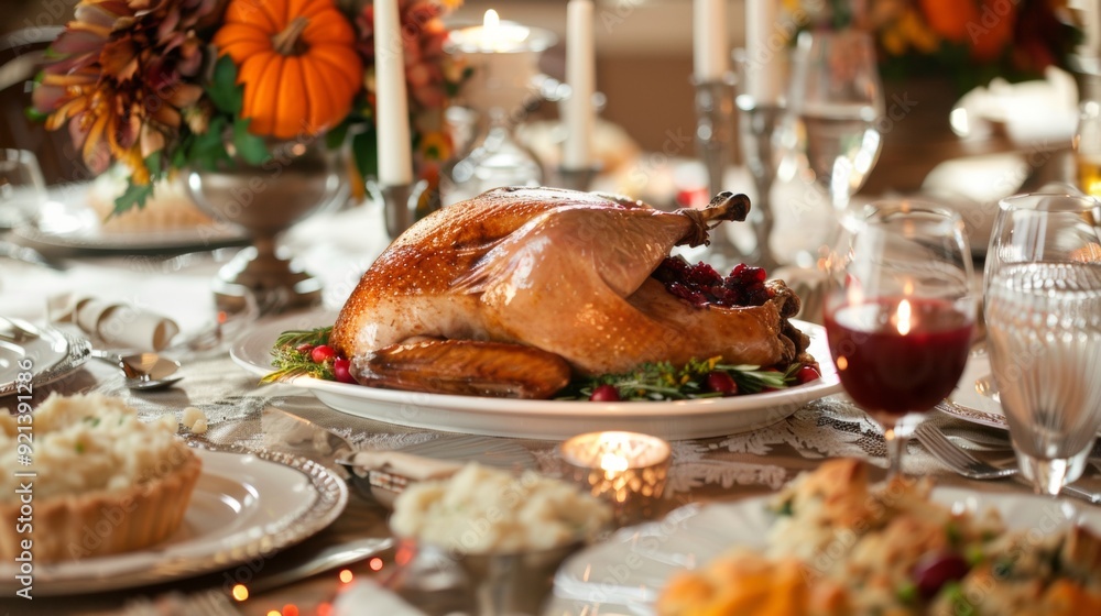 turkey on a plate on a table with food at a family dinner turkey on a plate on a table with food at a family dinner