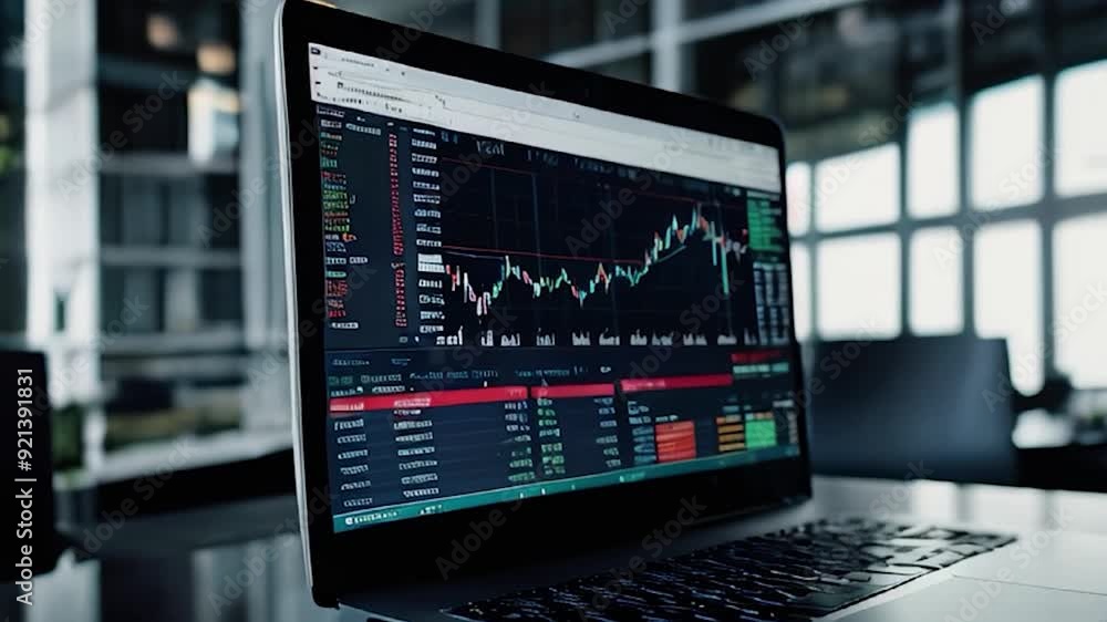Laptop Displaying Stock Market Data Laptop Displaying Stock Market Data