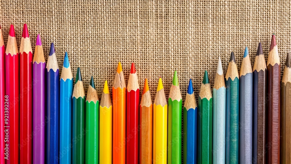Close-up of color wooden pencils, Wood crayon, Rainbow of coloring pencils plain on background ai generated Close-up of color wooden pencils, Wood crayon, Rainbow of coloring pencils plain on background ai generated