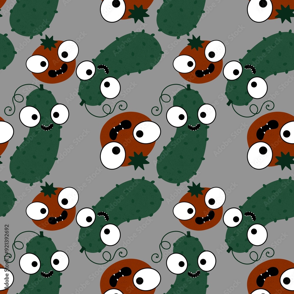 Autumn vegetable seamless tomatoes and cucumbers pattern for wrapping paper Autumn vegetable seamless tomatoes and cucumbers pattern for wrapping paper