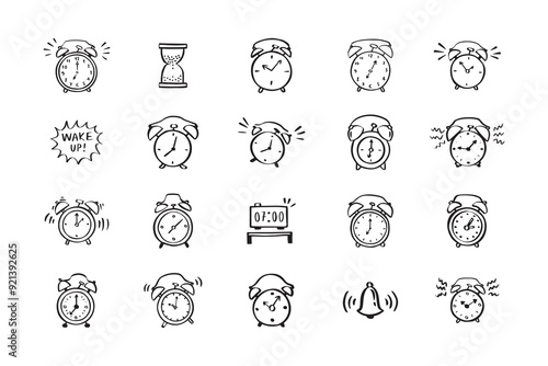Hand drawn doodle alarm. different alarm