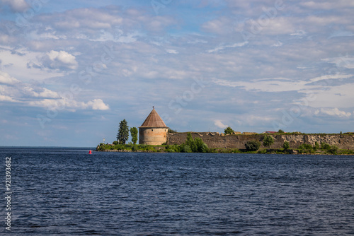 Saint-Petersburg. Russia. View of lake Ladoga. Oreshek fortress. An island with an ancient fortress. Museums Of Saint Petersburg. An island in lake Ladoga. photo