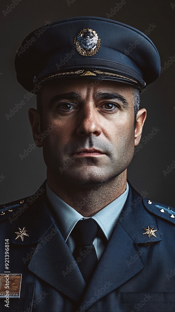Close-up portrait of a serious Air Force officer against light solid color background with copy space Close-up portrait of a serious Air Force officer against light solid color background with copy space