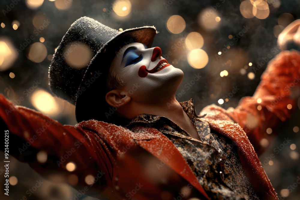 Cheerful entertainer: portrait of a clown with a distinctly painted ...