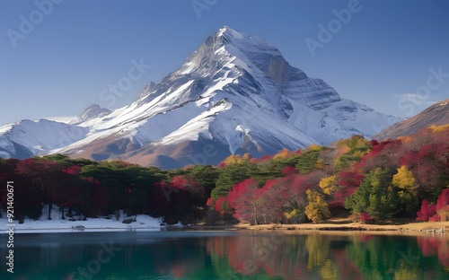 Autumn landscape with lake and mountains