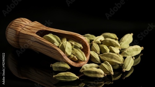 Cardamom pods and scoop photo