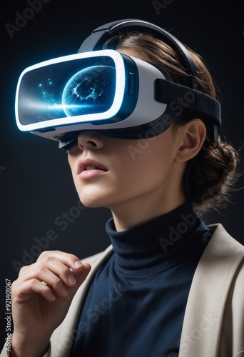 Teen girl watching a movie with virtual reality glasses