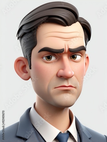 cartoon portrait of a twenties man frowning isolated o background
