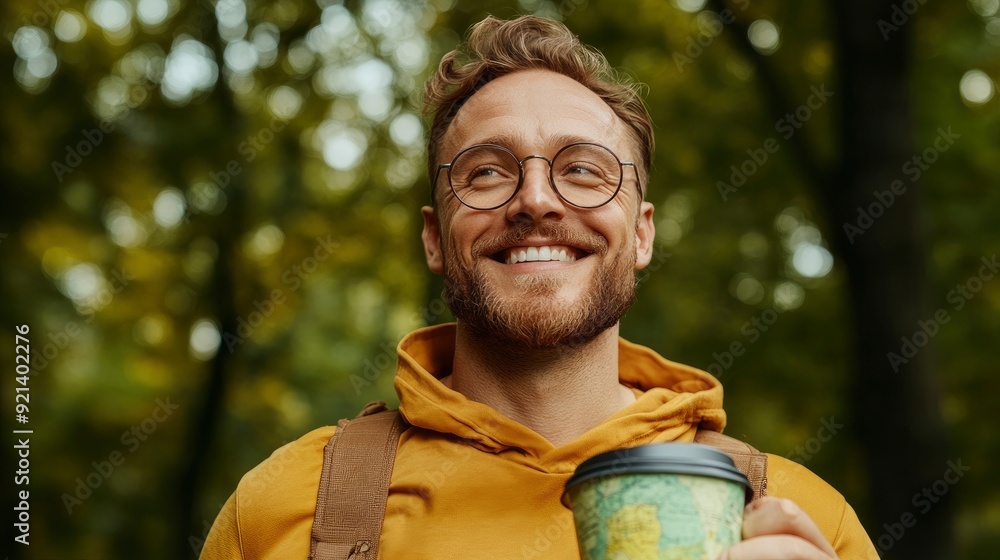 Young Tourist With Map And Coffee, Exploring With Joy Young Tourist With Map And Coffee, Exploring With Joy