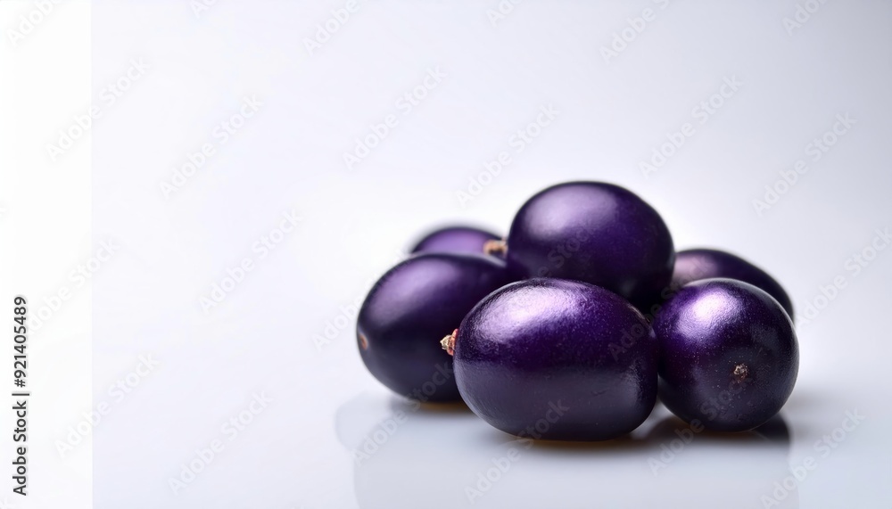 Acai Berry Bounty: A cluster of plump, freshly picked acai berries glisten against a pristine white backdrop, showcasing their vibrant purple hue and inviting texture. Acai Berry Bounty: A cluster of plump, freshly picked acai berries glisten against a pristine white backdrop, showcasing their vibrant purple hue and inviting texture.