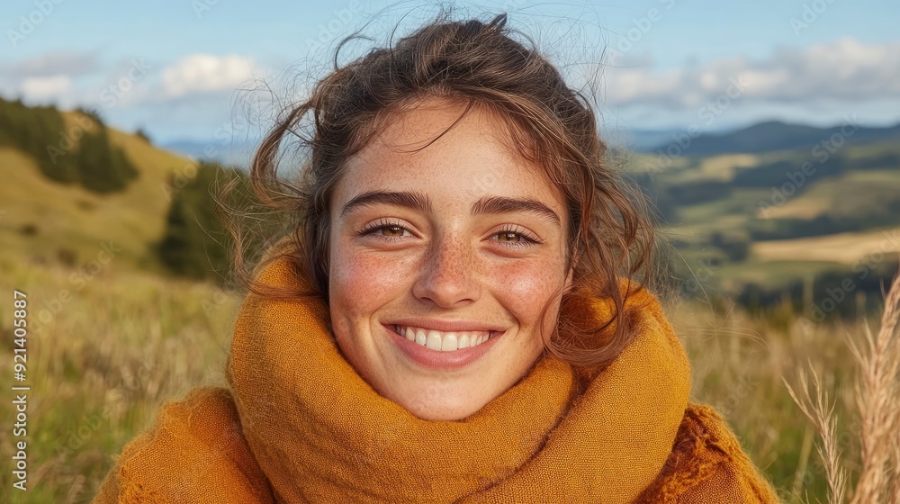 Smiling Woman With Mountains In The Background, Pure Joy Smiling Woman With Mountains In The Background, Pure Joy