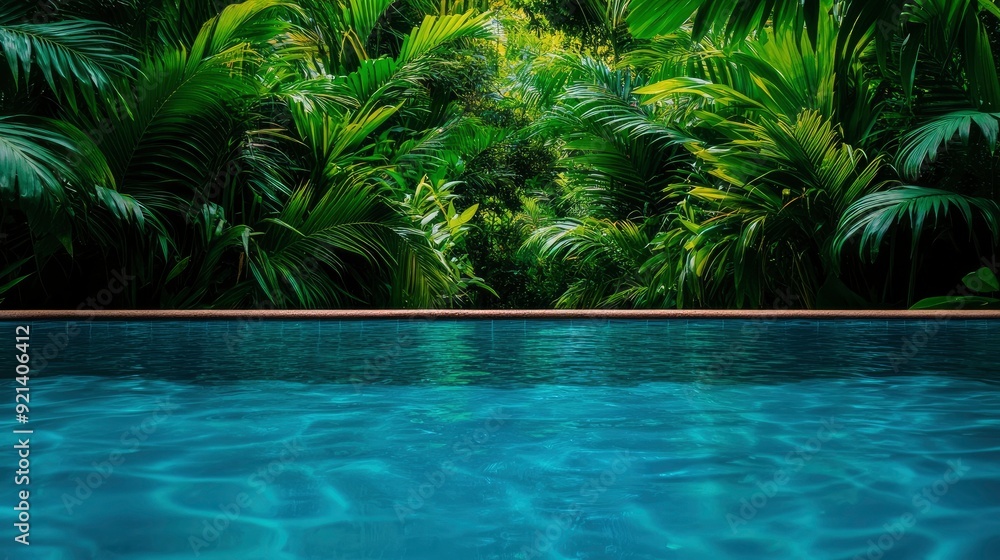 Fototapeta premium Swimming Pool Amidst Coconut Palm Trees, Tropical Paradise