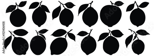 Lemon silhouette set vector design big pack of fruit illustration and icon