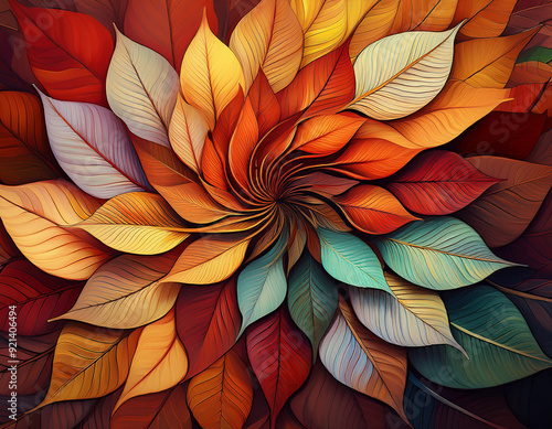Wallpaper Mural Abstract Spiral Pattern of Autumn Leaves Each Layer Showcasing a Different Fall Color Spectrum Torontodigital.ca
