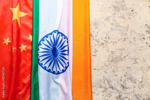 Canvas Print Flags of India and China on beige background