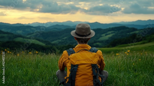 Traveler Embraces Nature, Morning Light, Beautiful Landscapes