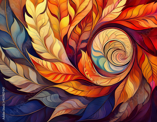 Wallpaper Mural Abstract Spiral Pattern of Autumn Leaves Each Layer Showcasing a Different Fall Color Spectrum Torontodigital.ca