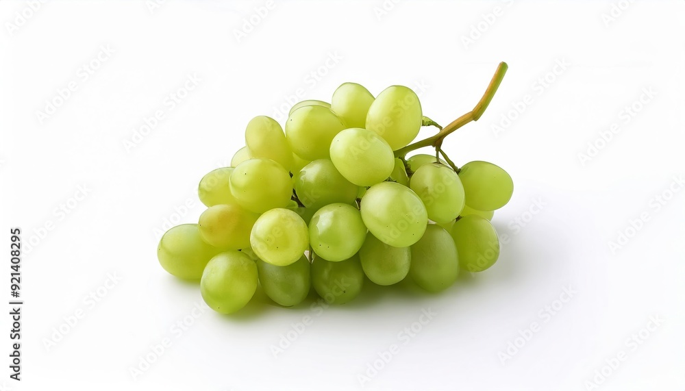 Luminous Green Grapes on White: A cluster of fresh, vibrant green grapes, glistening against a clean white background. Luminous Green Grapes on White: A cluster of fresh, vibrant green grapes, glistening against a clean white background.