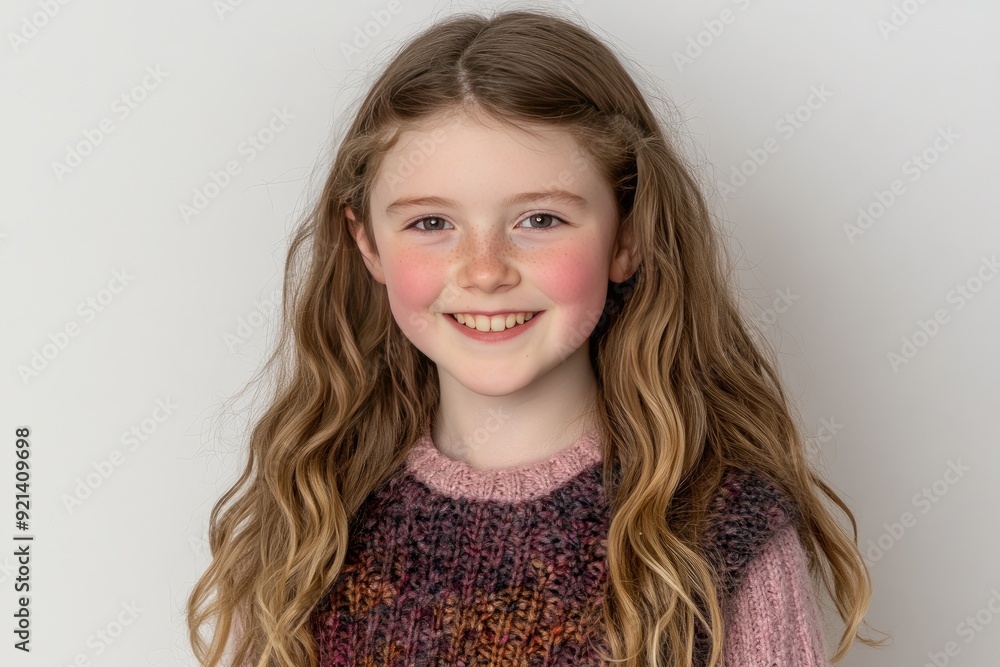 A joyful young girl smiles brightly, showcasing her beautiful long hair and vibrant sweater indoors during a cozy afternoon A joyful young girl smiles brightly, showcasing her beautiful long hair and vibrant sweater indoors during a cozy afternoon