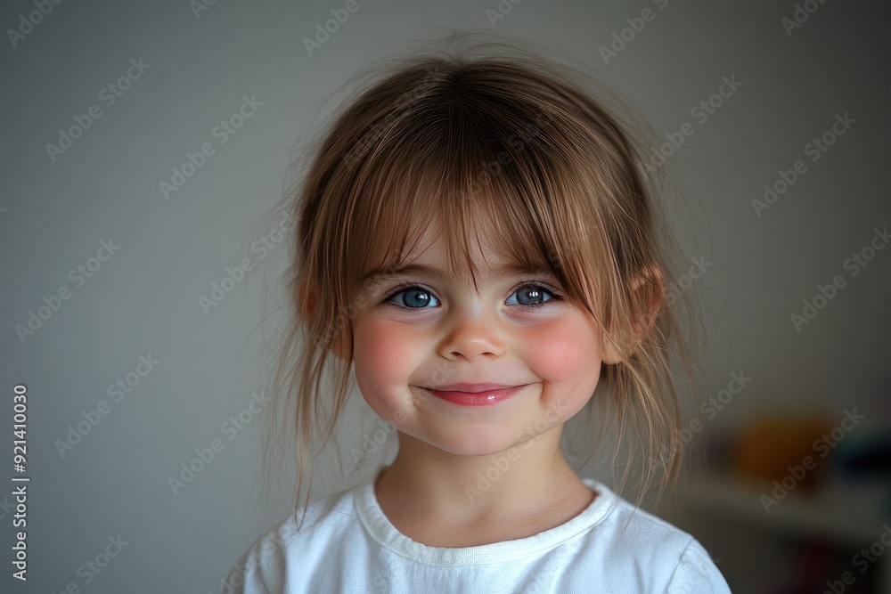 A joyful young girl with sparkling blue eyes smiling brightly in a cozy indoor setting A joyful young girl with sparkling blue eyes smiling brightly in a cozy indoor setting