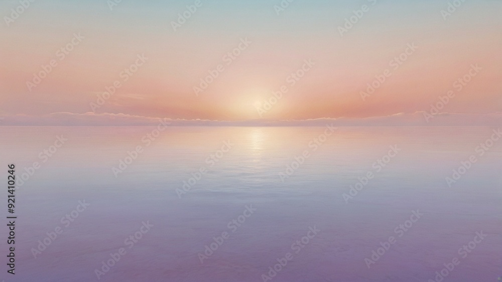 Obraz premium An abstract design featuring arches of pastel colors and a sun in the middle. The colors are subtle and muted, creating a harmonious and aesthetically pleasing sea landscape. Wallpaper background 