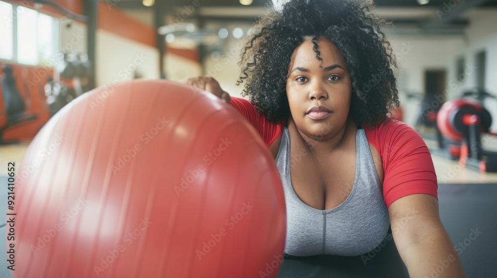 Woman Exercising with a Red Ball in Gym Woman Exercising with a Red Ball in Gym
