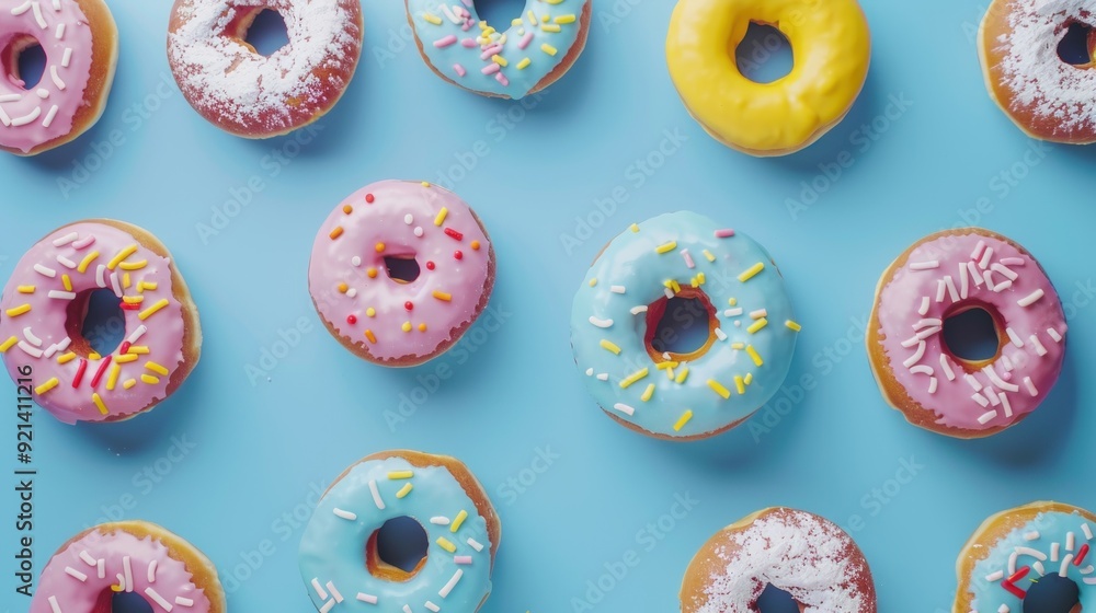 Colorful Donuts on Blue Background Colorful Donuts on Blue Background