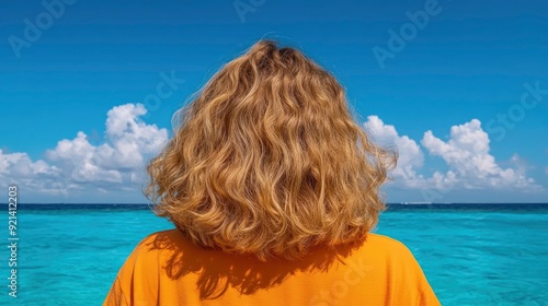 Fototapeta Naklejka Na Ścianę i Meble -  Cute Blonde Girl On Vacation In The Maldives, Island Paradise