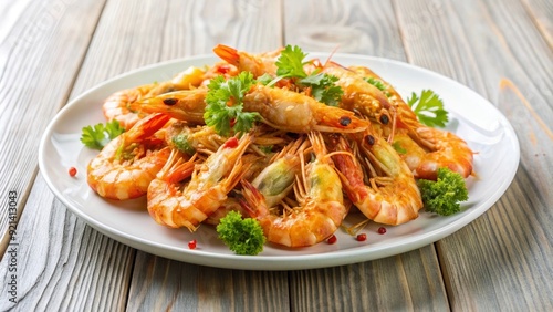 Sarong shrimp goong sarong shrimp fried on a white plate, Sarong shrimp, goong sarong, fried shrimp, Thai food