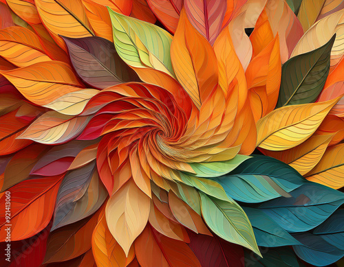 Wallpaper Mural Abstract Spiral Pattern of Autumn Leaves Each Layer Showcasing a Different Fall Color Spectrum Torontodigital.ca
