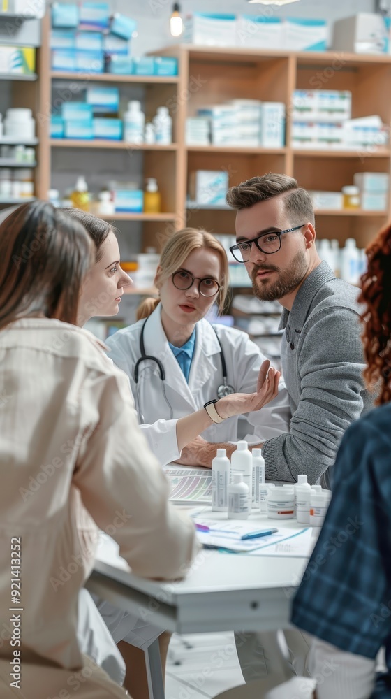 Healthcare professionals engage in a collaborative discussion about patient care strategies in a medical setting Healthcare professionals engage in a collaborative discussion about patient care strategies in a medical setting