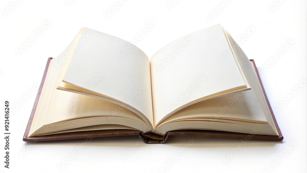 Open book with blank pages isolated on white background, education, learning, literature, knowledge, study, school, reading Open book with blank pages isolated on white background, education, learning, literature, knowledge, study, school, reading
