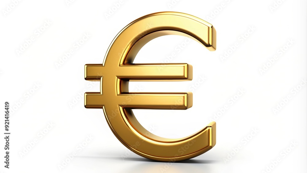 Euro sign symbol with metallic gold finish on white background, euro, currency, finance, money, symbol, gold, metallic Euro sign symbol with metallic gold finish on white background, euro, currency, finance, money, symbol, gold, metallic
