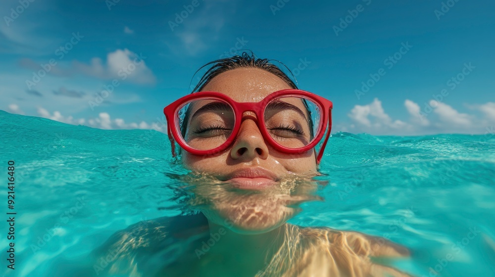 Naklejka premium Attractive Woman In Clear Blue Waters, Mauritiuss Oceanic Paradise