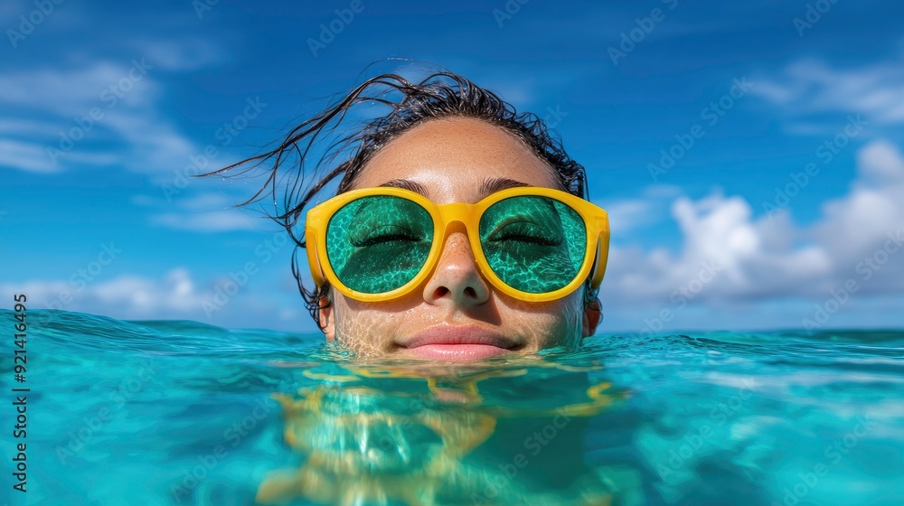 Fototapeta premium Attractive Woman In Clear Blue Waters, Mauritiuss Oceanic Paradise